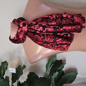 Zazou Red Burnout Velvet Scarf – Floral Damask Pattern – 20” x 68”